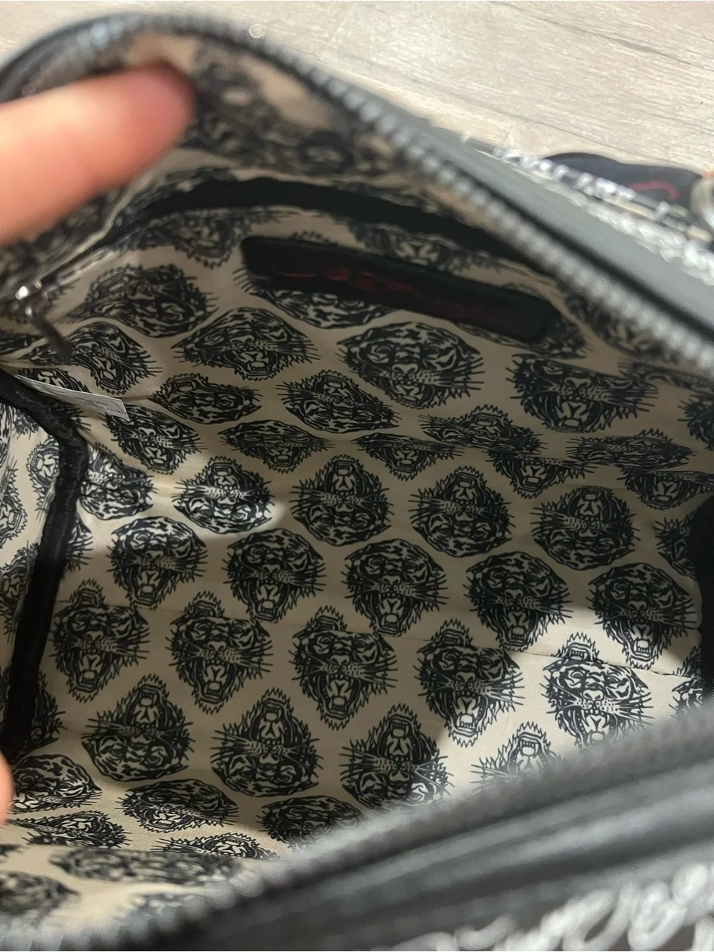 Ed Hardy Black & Red Love Hearts Top-Handle Shoulder Bag